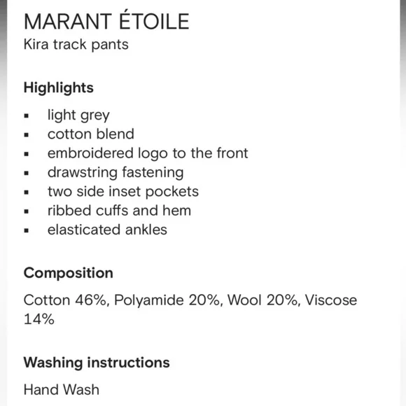 Isabel Marant ÉTOILE Kira Joggers Track Pants Light Grey Women’s Size 34 NWT